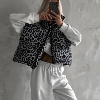 Stand Collar Leopard Cardigan