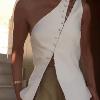 Ascent One-Shoulder Button Detail Top