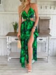 Floral Chain Split Dress ¨C Bold Tropical Style with Gold Accents