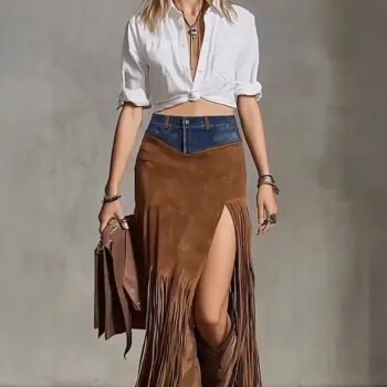 Suede Fringe Maxi Skirt