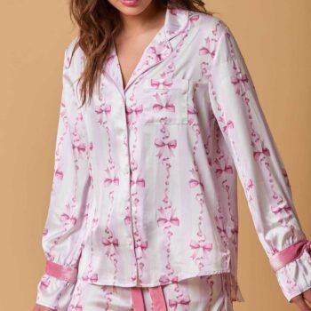 Bow Long Sleeve Button Down Pajama Set