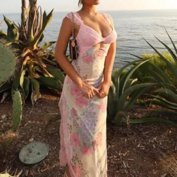 Floral Lace Plunge Maxi Dress