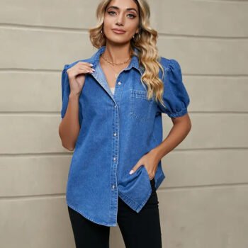 Versatile Princess Sleeve Collar Denim Shirt