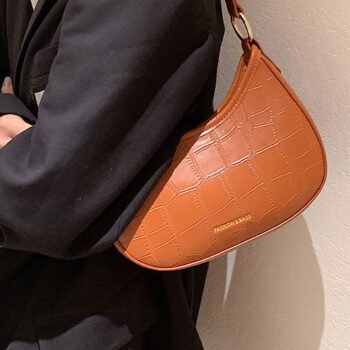 Black Croc Mini Hobo Bag