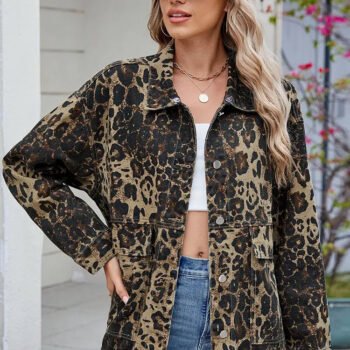 Spring Loose-Fit Leopard Print Denim Jacket