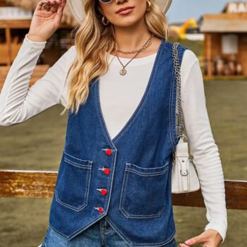 Trendy Denim Vest with Heart Buttons