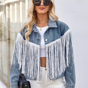 Spring Fringe Long-Sleeve Denim Jacket