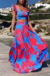 Floral Print Skirt Set ¨C Red & Blue Summer Two-Piece