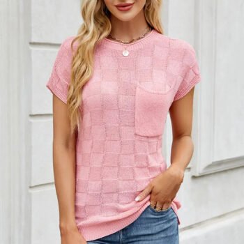 Checkered Knit Casual Sweater