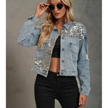 Leopard Print Denim Patchwork Jacket