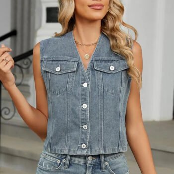 Slim Fit Button-Up Denim Vest Top