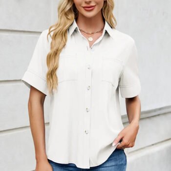 Relaxed Fit Short-Sleeve Denim-Look Shirt
