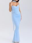 Blue Strapless Bodice and High Waist Skirt with Tie Set
