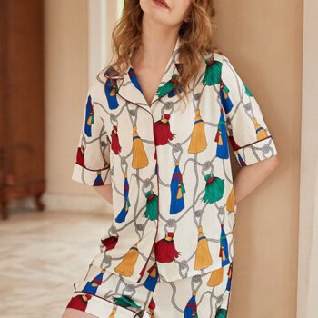 Fringe Pattern Short-Sleeve Loungewear Set