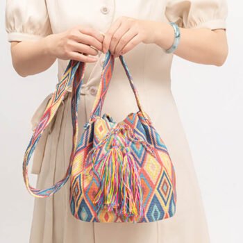 Printed Canvas Crossbody Barrel Bag