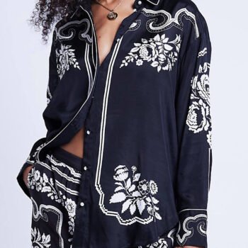 Unique Western Floral Print Oversized Loose Shirt