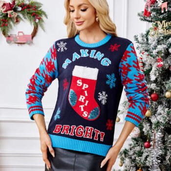 Casual Christmas Socks Embroidery Knit Sweater