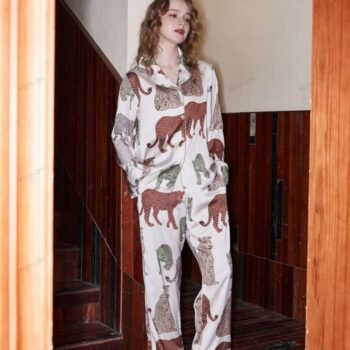 North China Leopard Ice Silk Long-Sleeve Pajama Set