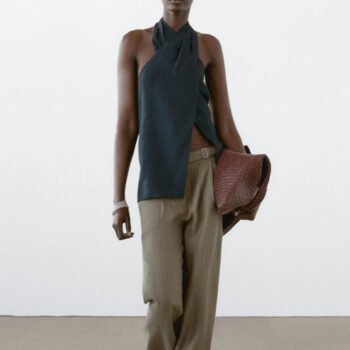 Halter Neck Back Neckline Top - Blue