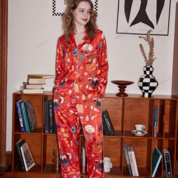 Dessert Print Long Sleeve Ice Silk Loungewear Set