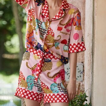 Dressing Leopard Print Silk Pajama Set