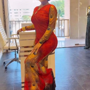 Phoenix Feather Bodycon Maxi Dress