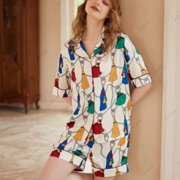 Fringe Pattern Ice Silk Short-Sleeve Loungewear Set