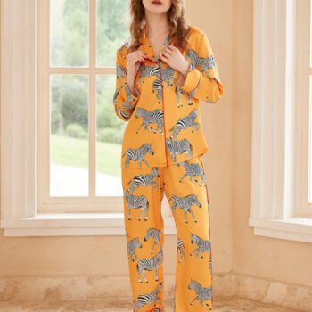 Zebra Print Long Sleeve Loungewear Set - Yellow