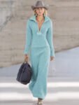 Half-Zip Fleece Casual Maxi Dress