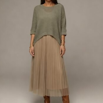 Sleeveless Mesh Dress & Oversized Knit Top Set