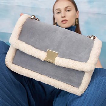 Vintage Shearling Leather Shoulder Crossbody Bag