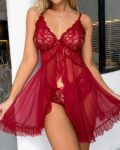 Women's Lace Sexy Ruffle Suspender Nightdress and Panty Set