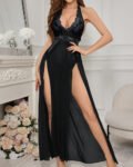 Women's Deep V Sexy Lace Mesh Front Slit Long Nightdress