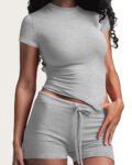 Casual Modal Short Sleeve T-shirt and Drawstring Waist Shorts Homewear Two-piece Set