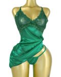 Women's Sexy Lace Satin V Neck Adjustable Straps Backless Nightdress with Thong