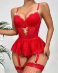 Sexy Lace Heart-shaped Decorated Suspender Nightdress Garter Fishnet Stockings Set