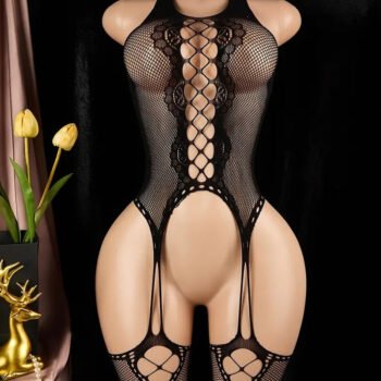 Sexy Round Neck Halter Neck Hollow Stretch Bodysuit