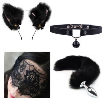 Sexy Bell Collar Tail Jewelry Maid Costume Headdress Neck Accessory Props Set