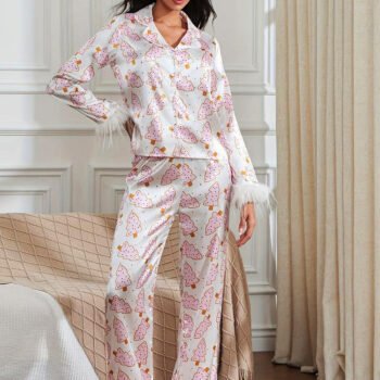 Christmas Tree Print Satin Pajama Set