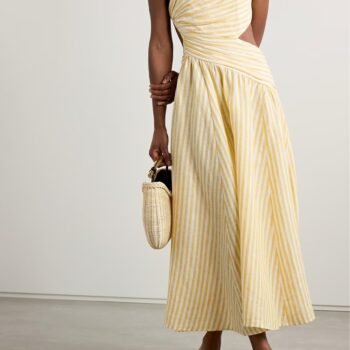 Cascadian Cutout Ruched Striped Midi Dress