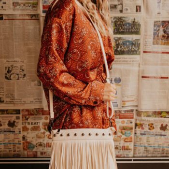 Fringe Decor Crossbody Bag White