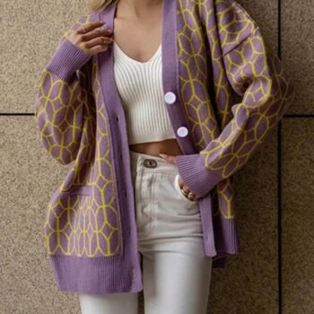 Casual Street Stripe Button Braided Contrast V-Neck Cardigan