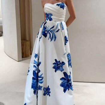 Elegant Off-The-Shoulder Ruffled Fitted Floral Print Maxi Dress