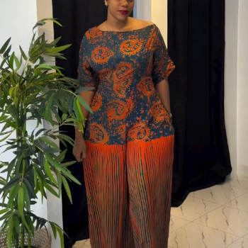 Sunset Ankara Tie-Waist Palazzo Jumpsuit