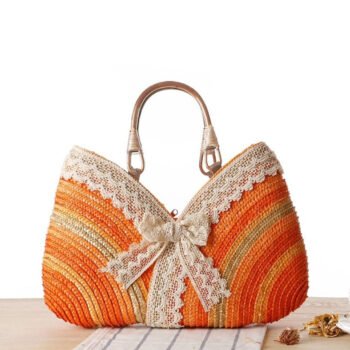 Lace Patchwork Woven Tote Bag