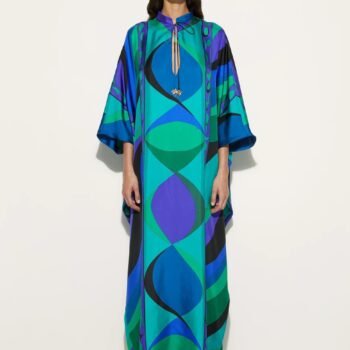 Psychedelic Swirling Iride Satin Kaftan