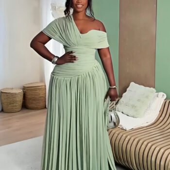 Mint Green Ruched Chiffon Maxi Gown