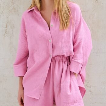 Intricate Cotton Co-Ord Pink Shorts Set