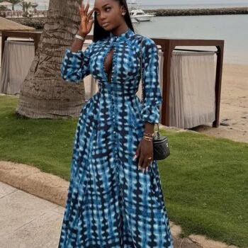 Blue Tie-Dye Button-Front Maxi Dress