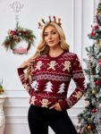 Casual Crewneck Embroidered Sweater ¨C Gingerbread Man